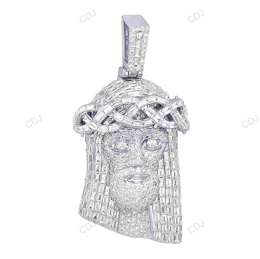 White Gold Baguette Cut CVD Diamond Jesus Pendant hip hop jewelry CustomDiamJewel