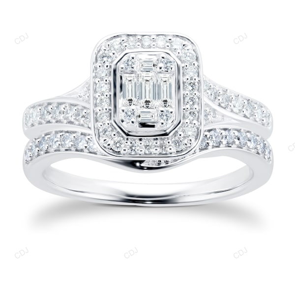 18KT White Gold Diamond Mixed Cut Bridal Set