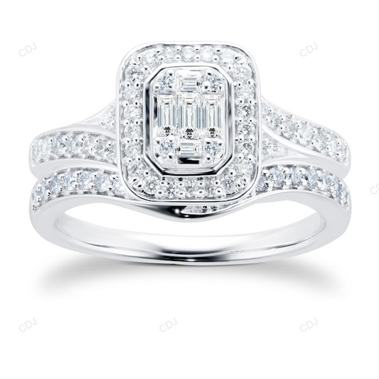 18KT White Gold Diamond Mixed Cut Bridal Set Wedding Band customdiamjewel