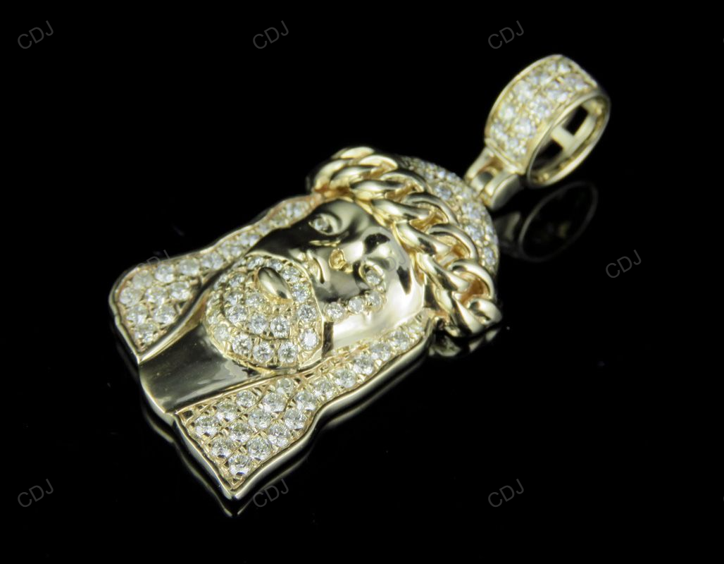 Lab Grown Diamond Yellow Gold Jesus Cuban Link Crown Pendant hip hop jewelry CustomDiamJewel