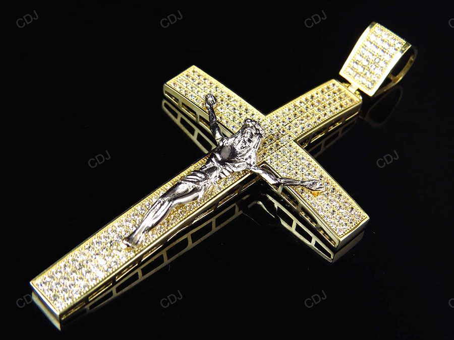 Men's Simulated Lab Grown Diamond Jesus Crucifix Yellow Gold Pendant hip hop jewelry CustomDiamJewel