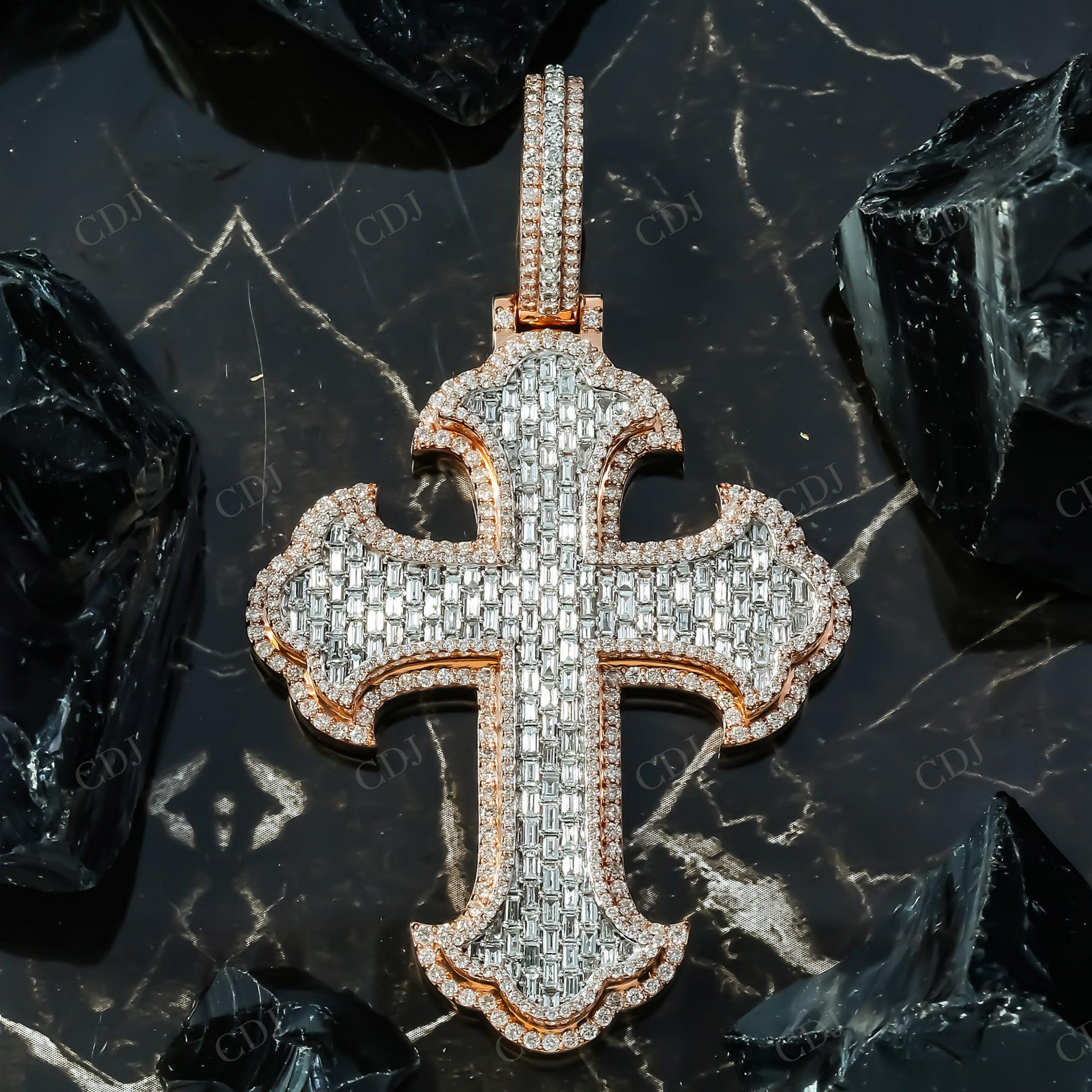 925 Silver Moissanite Baguette Cross Pendant Hip Hop Pendent customdiamjewel