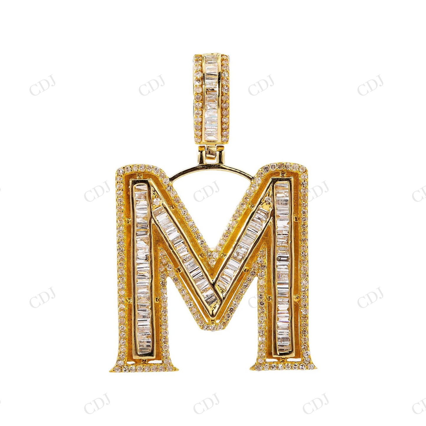 Custom Letter M Fully Iced 925 Silver Baguette Moissanite Pendant Hip Hop Pendent customdiamjewel
