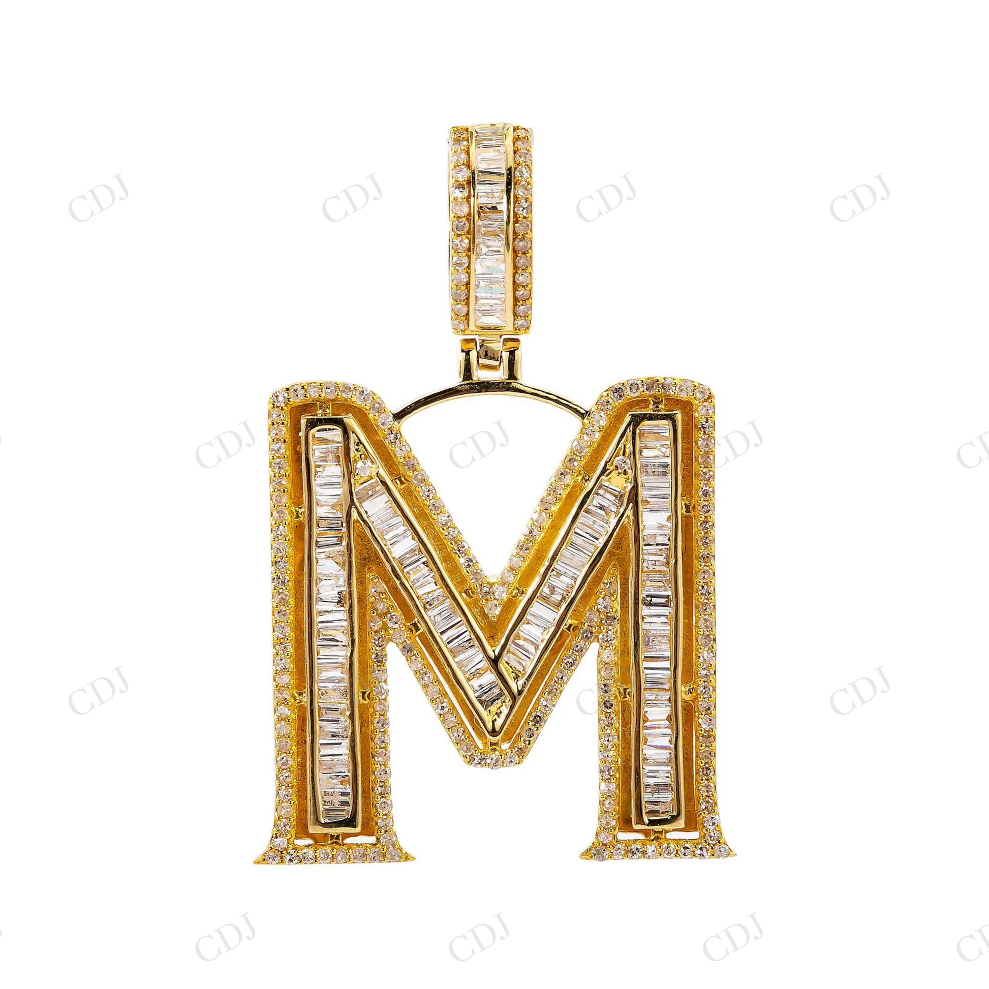 Custom Letter M Fully Iced 925 Silver Baguette Moissanite Pendant Hip Hop Pendent customdiamjewel