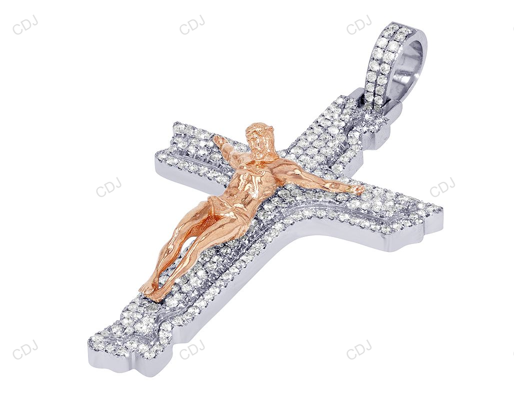 Jesus Cross Lab Grown Diamond Two-Tone Customize Pendant hip hop jewelry CustomDiamJewel