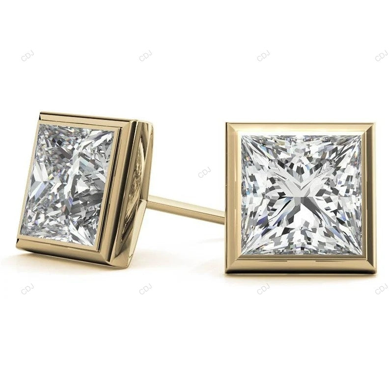 Bezel Setting Lab Grown Diamond Gold Earrings