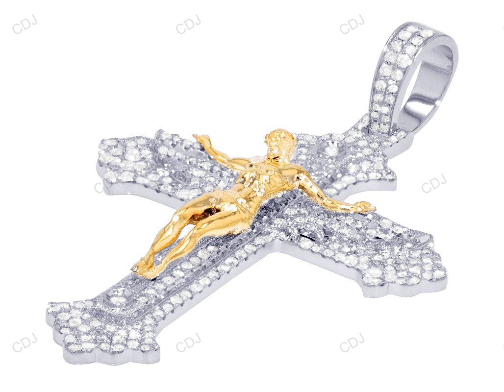 3.10 CTW Jesus Crucifix Cross Tow-Tone Gold CVD Diamond Pendant hip hop jewelry CustomDiamJewel