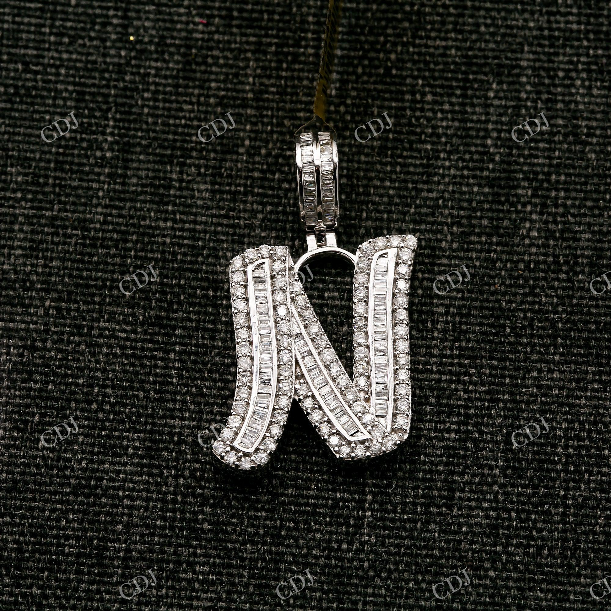 Baguette Moissanite Initial N 925 Silver Pendant Hip Hop Pendent customdiamjewel