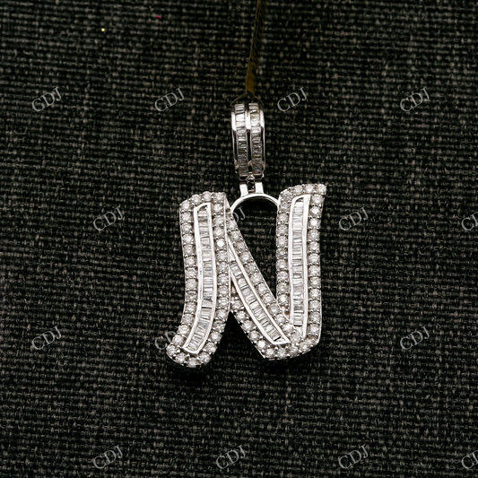 Baguette Moissanite Initial N 925 Silver Pendant Hip Hop Pendent customdiamjewel