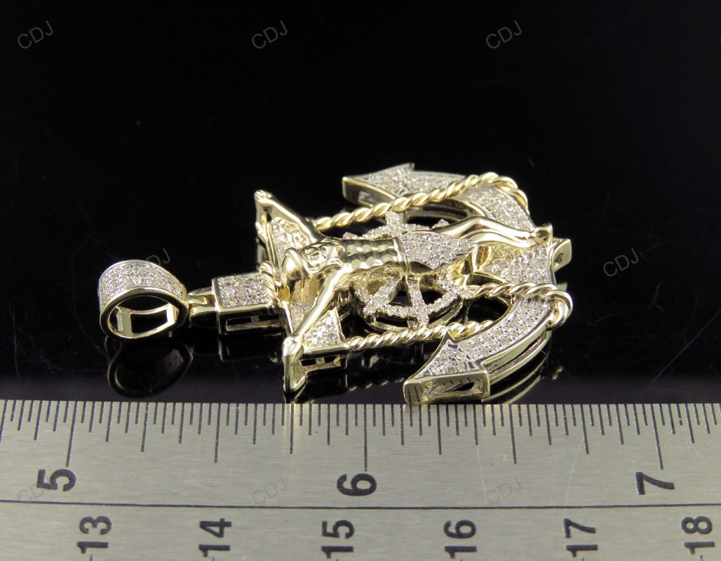 Yellow Gold Crucifix Jesus Anchor CVD Diamond Pendant hip hop jewelry CustomDiamJewel
