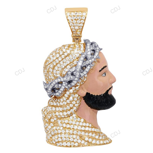 Jesus Face Enamel Lab Grown Diamond Two-Tone Pendant hip hop jewelry CustomDiamJewel