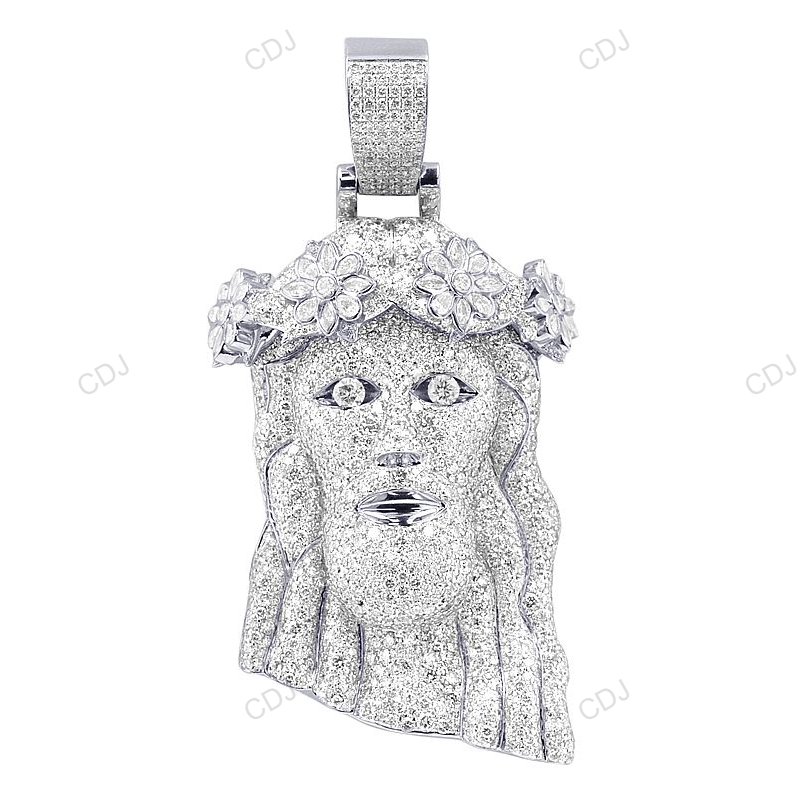 White Gold Iced Out Lab Grown Diamond Jesus Pendant hip hop jewelry CustomDiamJewel