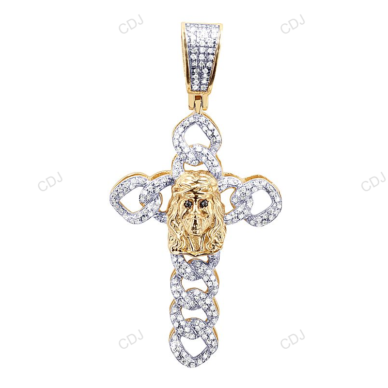 Two-Tone Lab Grown Diamond Jesus Head Cuban Style Pendant hip hop jewelry CustomDiamJewel