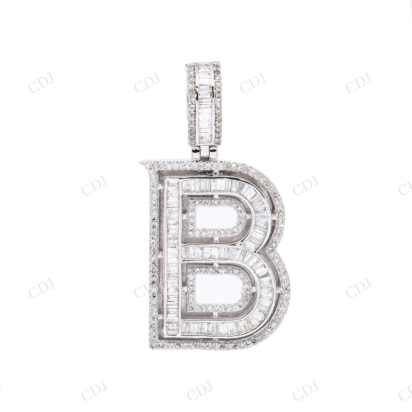Fully Iced Out B Letter 925 Sterling Silver Moissanite Baguette Pendant Hip Hop Pendent customdiamjewel