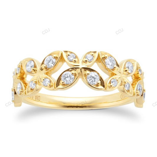 Yellow Gold Lab Grown Diamond Leaf Wedding Band