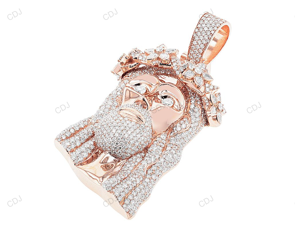 Rose Gold Lab Grown Diamond Pear Cut Floral Head Pendant hip hop jewelry customdiamjewel