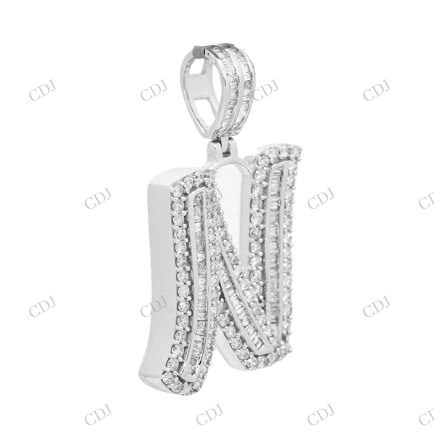 Baguette Moissanite Initial N 925 Silver Pendant Hip Hop Pendent customdiamjewel