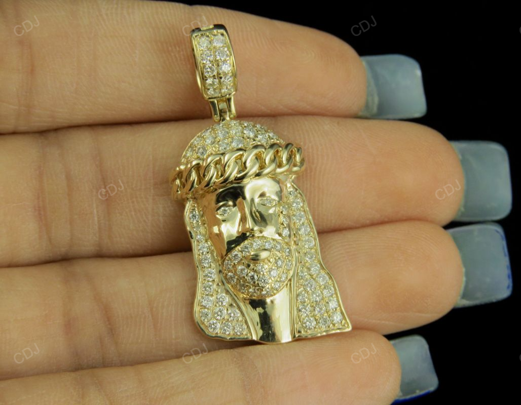 Lab Grown Diamond Yellow Gold Jesus Cuban Link Crown Pendant hip hop jewelry CustomDiamJewel