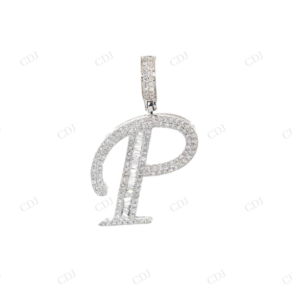 925 Sterling Silver Moissanite Bagutte Round Diamond P Letter Pendant Hip Hop Pendent customdiamjewel