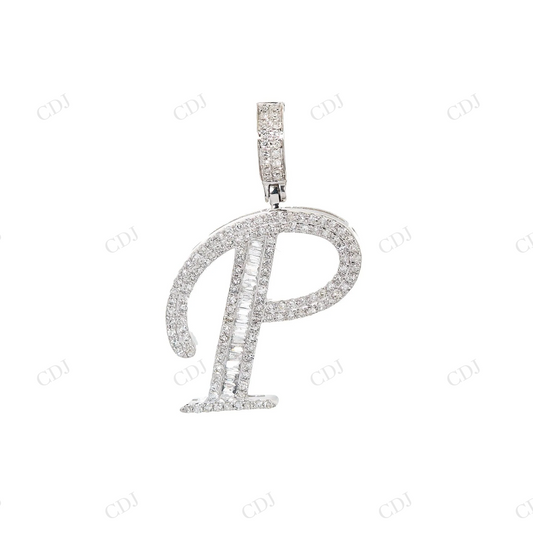 925 Sterling Silver Moissanite Bagutte Round Diamond P Letter Pendant Hip Hop Pendent customdiamjewel