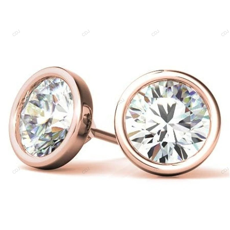 Yellow Gold Bezel Set Lab Grown Diamond Earrings customdiamjewel