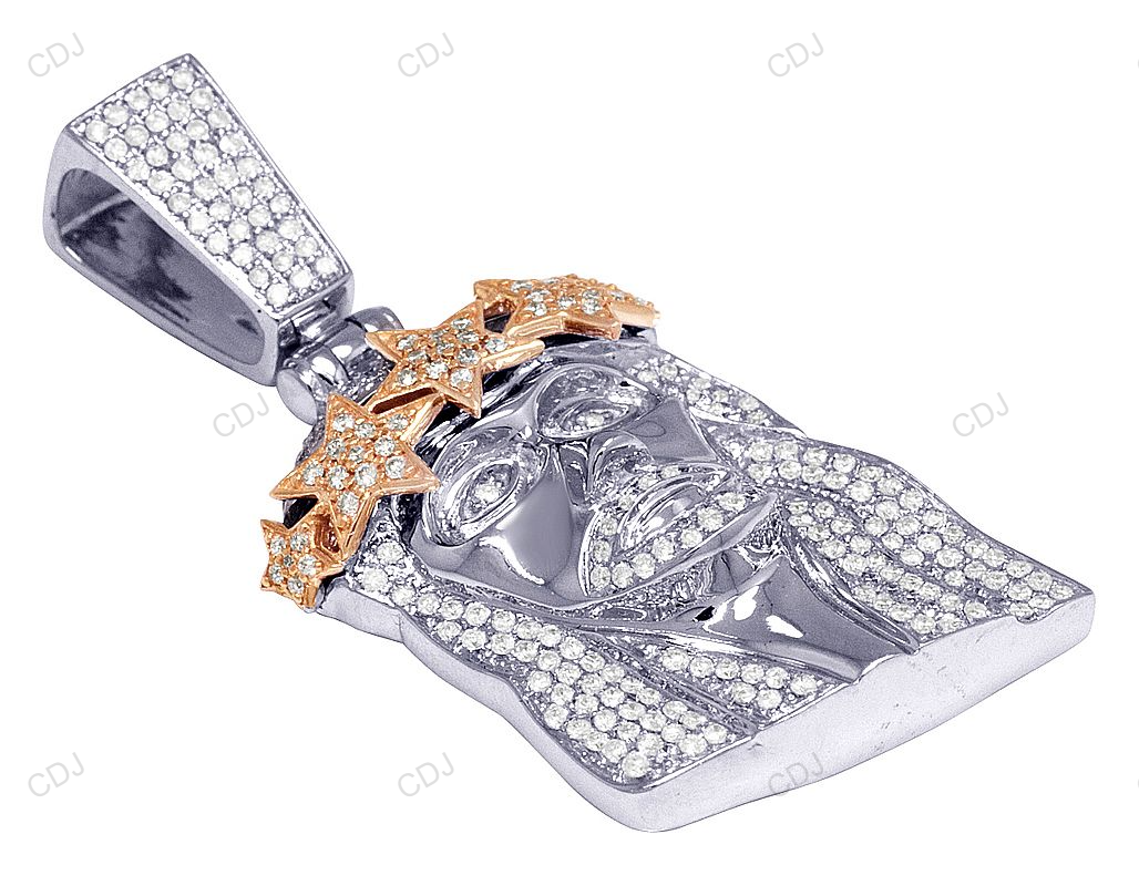 Two Tone Jesus Head Star Crown CVD Diamond Pendant hip hop jewelry CustomDiamJewel