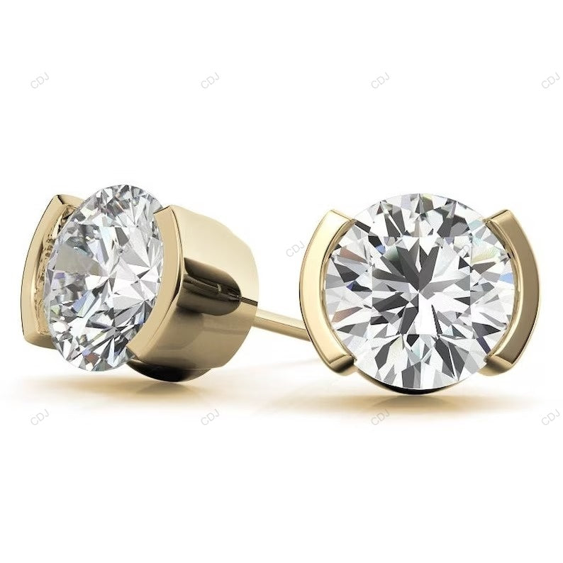 White Half Bezel Set Lab Grown Diamond Earrings
