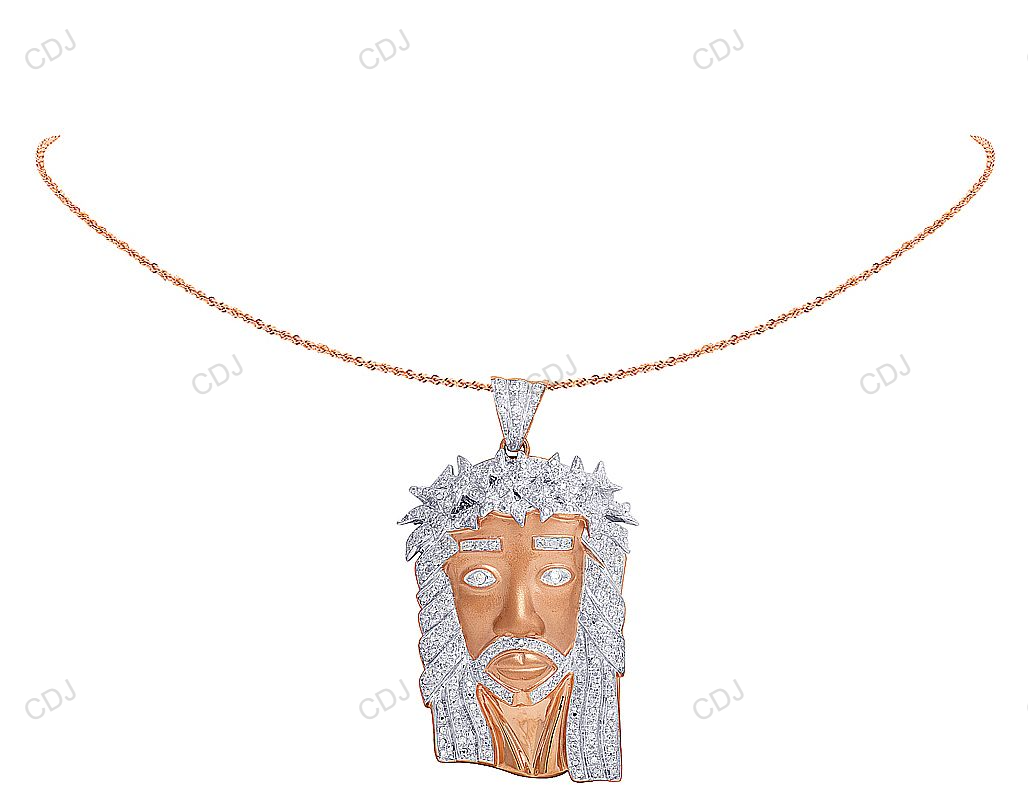 Lab Grown Diamond Jesus Face Matte Rose Gold Pendant hip hop jewelry CustomDiamJewel