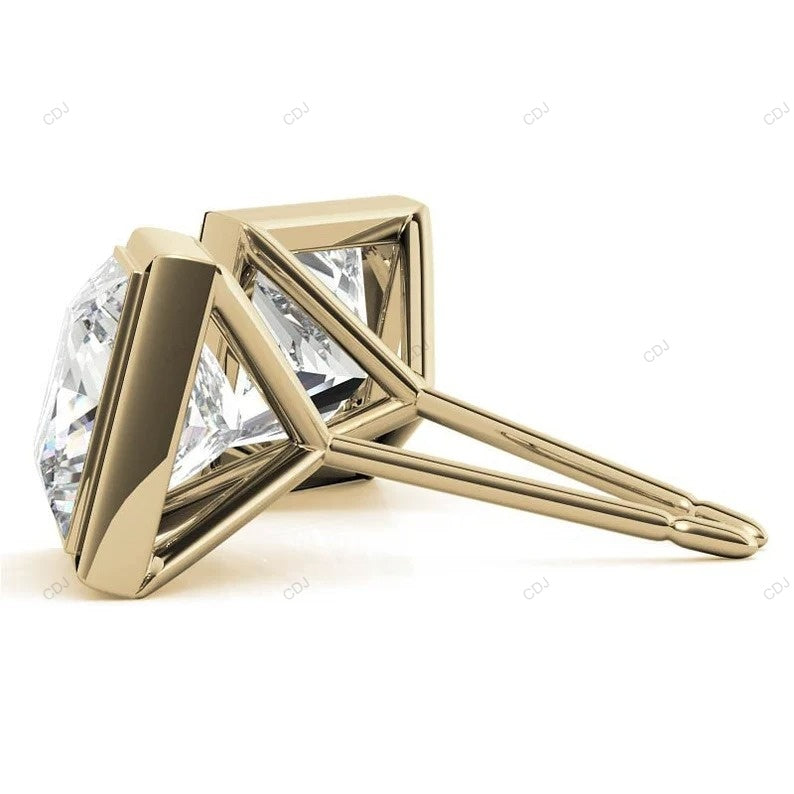 Bezel Setting Lab Grown Diamond Gold Earrings