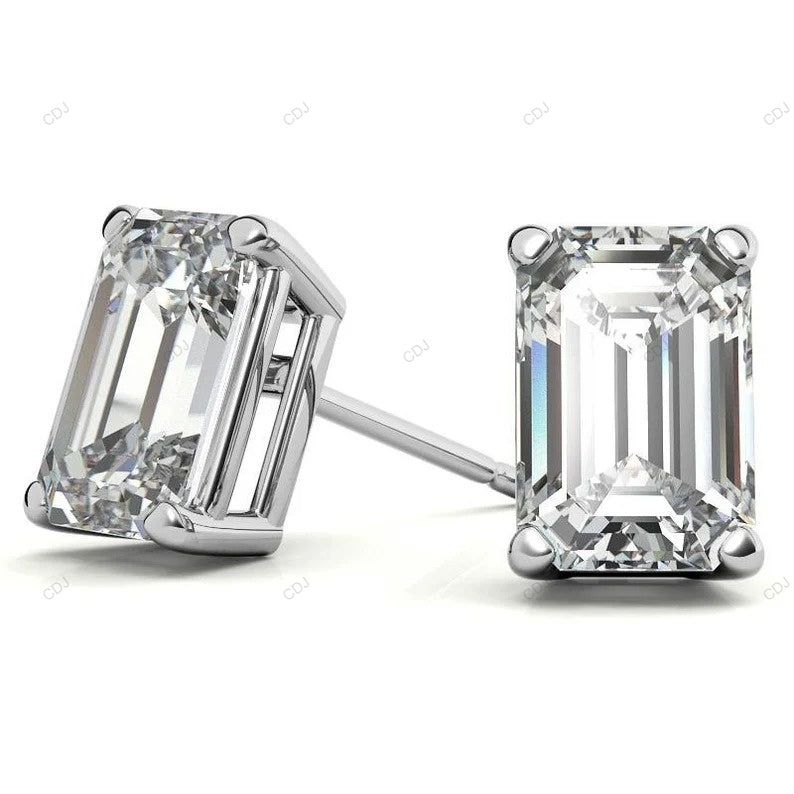 Yellow Gold Emerald Cut Lab Created Diamond Earrings
