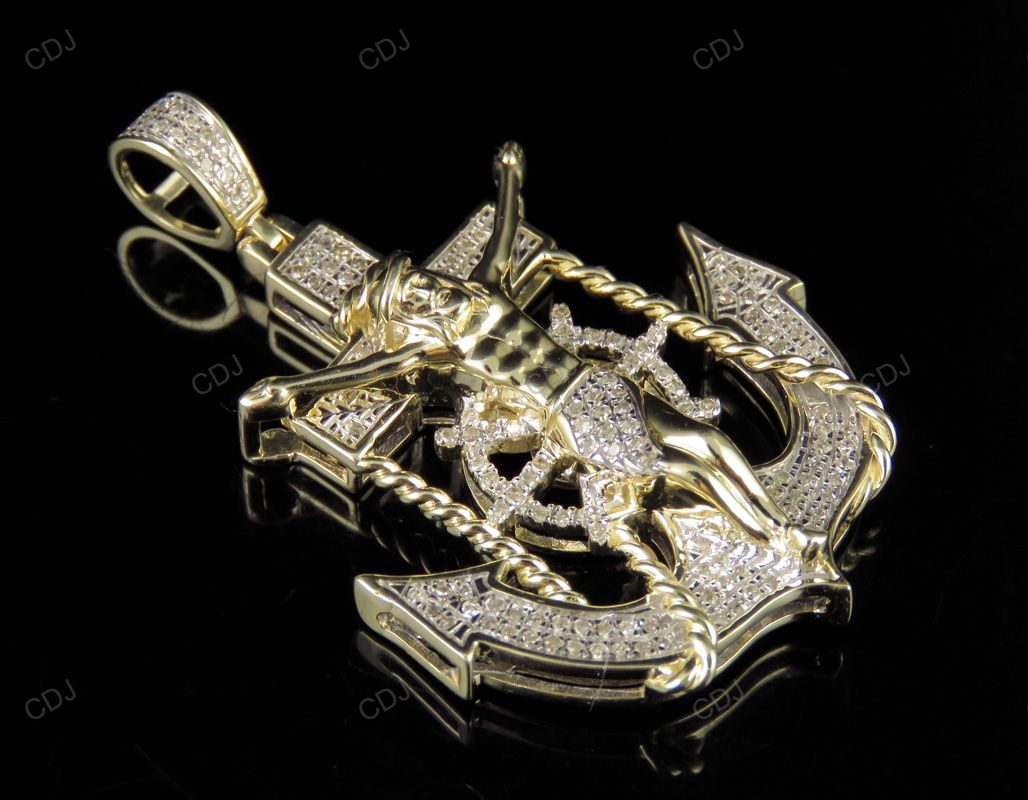 Yellow Gold Crucifix Jesus Anchor CVD Diamond Pendant hip hop jewelry CustomDiamJewel