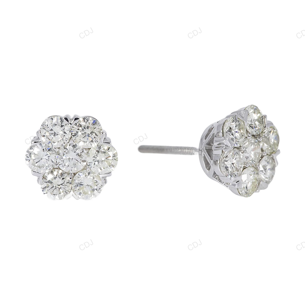 Flower Cluster Lab Grown Diamond Gold Earrings