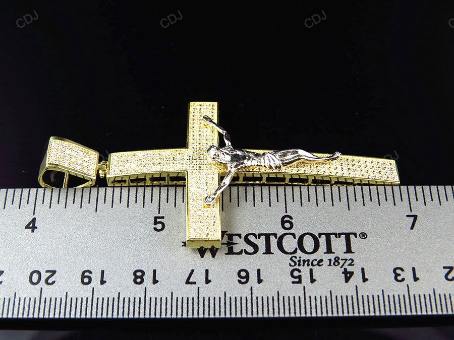 Men's Simulated Lab Grown Diamond Jesus Crucifix Yellow Gold Pendant hip hop jewelry CustomDiamJewel