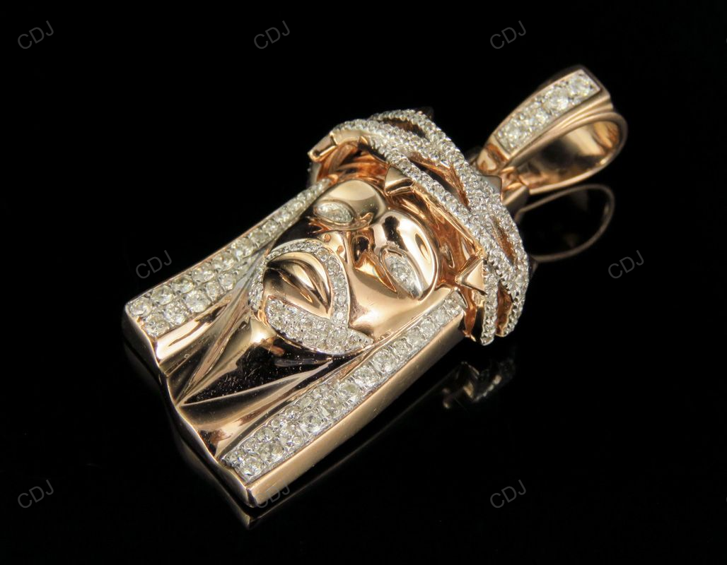 Rose Gold Jesus Face Lab Created Diamond Pendant hip hop jewelry CustomDiamJewel