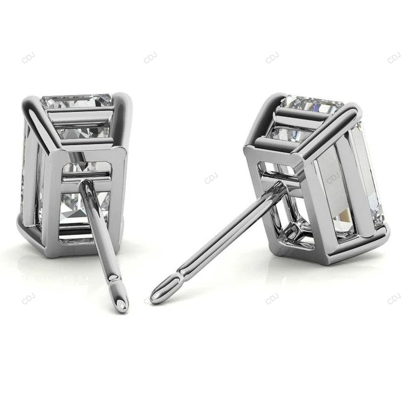 Yellow Gold Emerald Cut Lab Created Diamond Earrings
