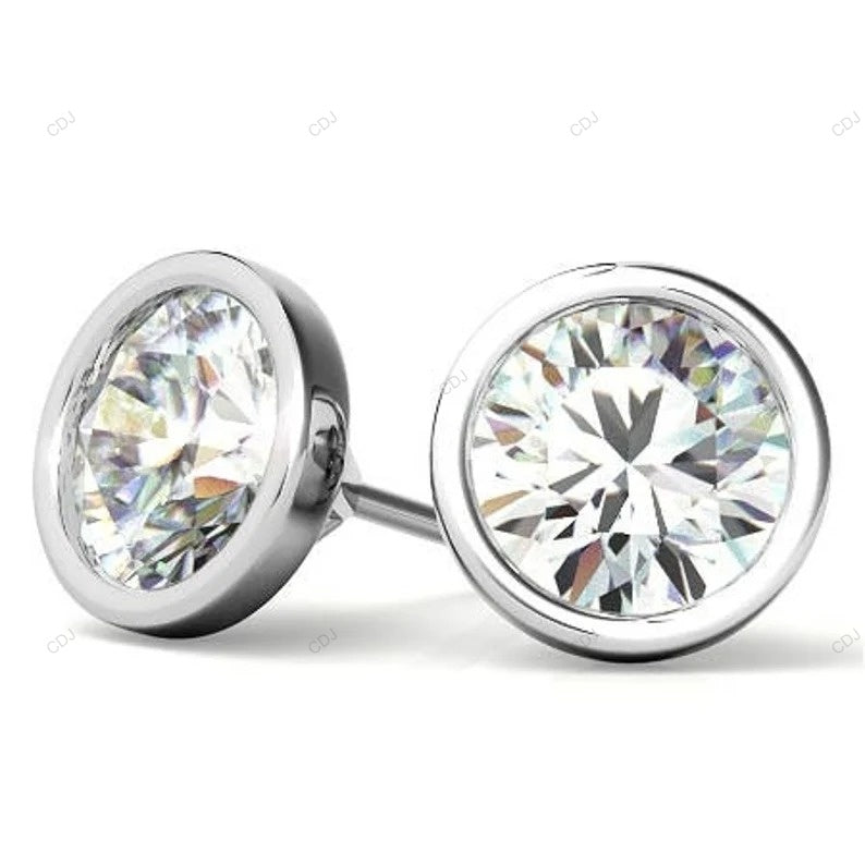 Yellow Gold Bezel Set Lab Grown Diamond Earrings customdiamjewel
