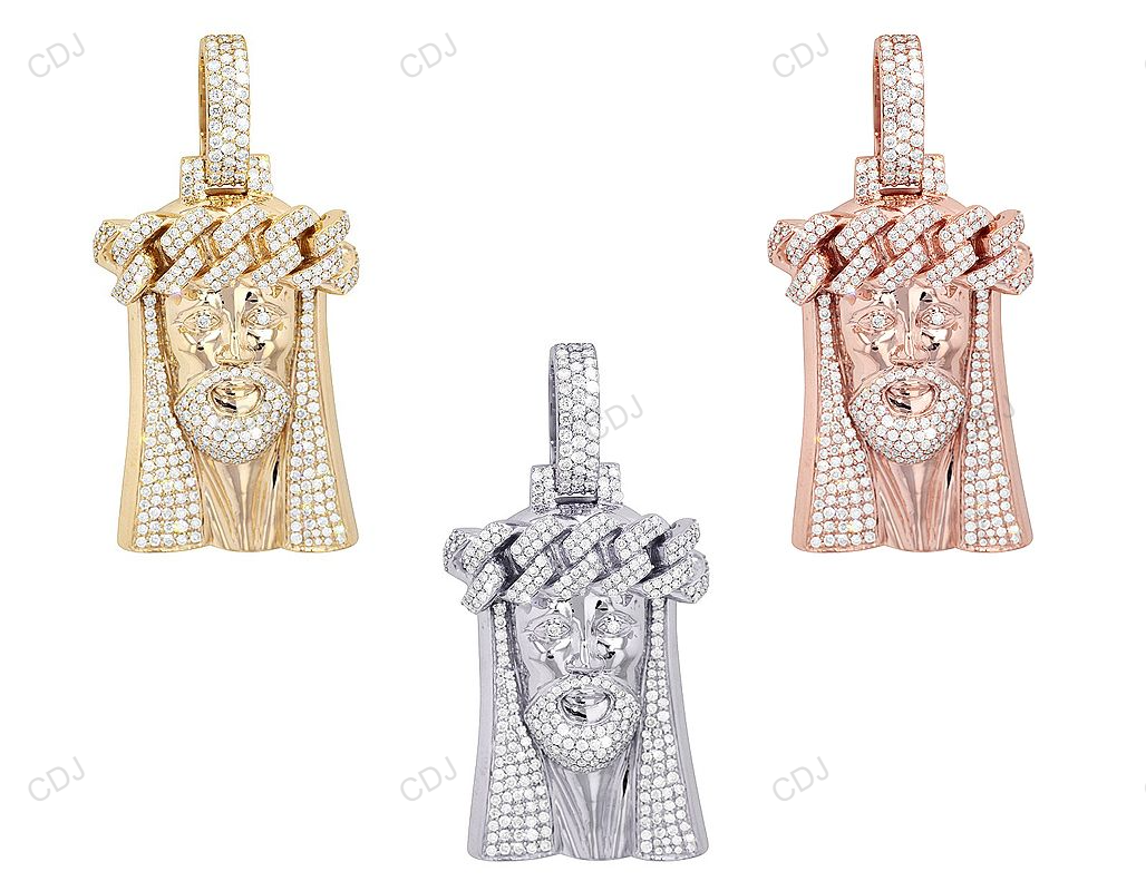 Crowned Jesus Lab Grown Diamond 10K Solid Gold Pendant hip hop jewelry CustomDiamJewel