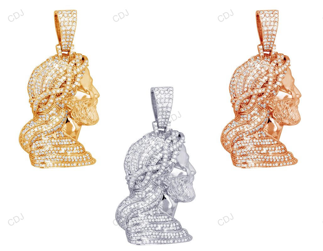 Crowned Jesus Side Lab Grown Diamond Gold Customize Pendant hip hop jewelry CustomDiamJewel