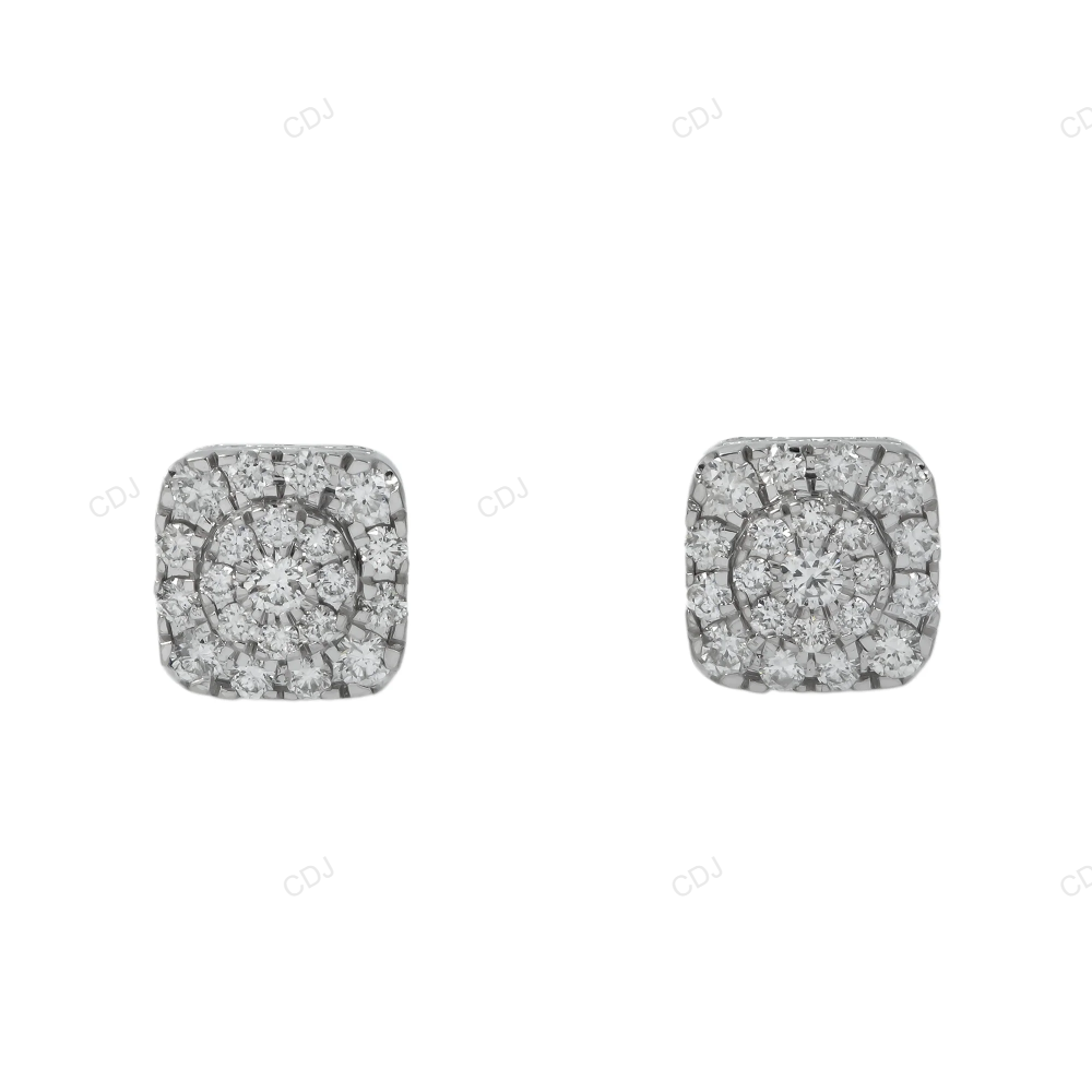 Round Lab Grown Diamond Cluster Square Gold Earring