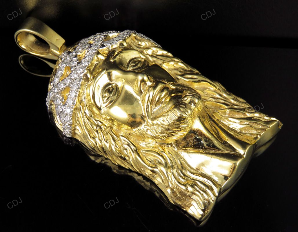 Men's Yellow Solid Gold Jesus CVD Diamond Hip Hop Pendant hip hop jewelry CustomDiamJewel