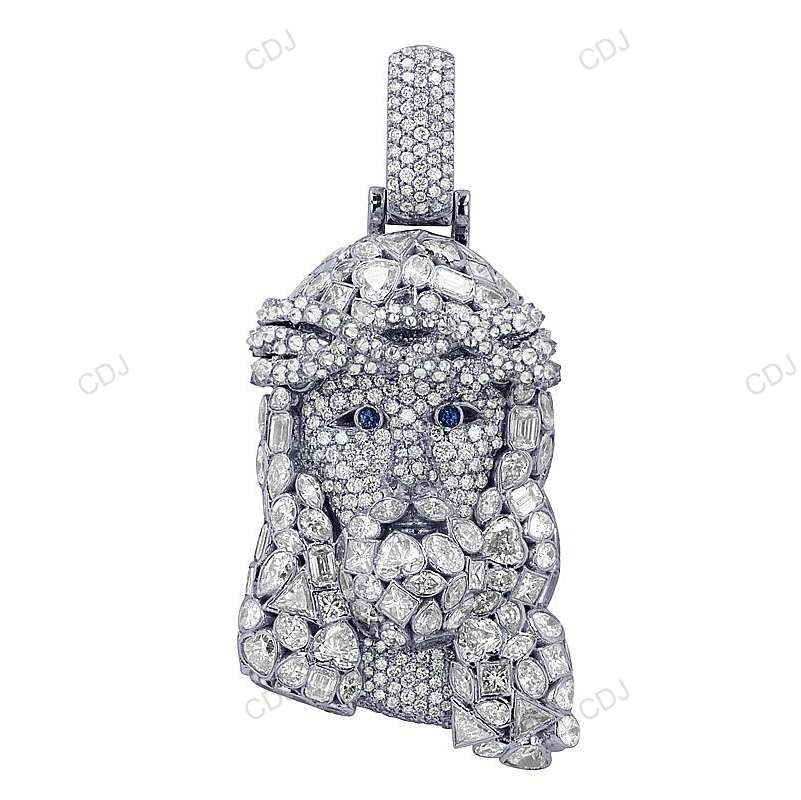 Multi-Shaped Lab Grown Diamond White Gold Custom Jesus Pendant hip hop jewelry CustomDiamJewel