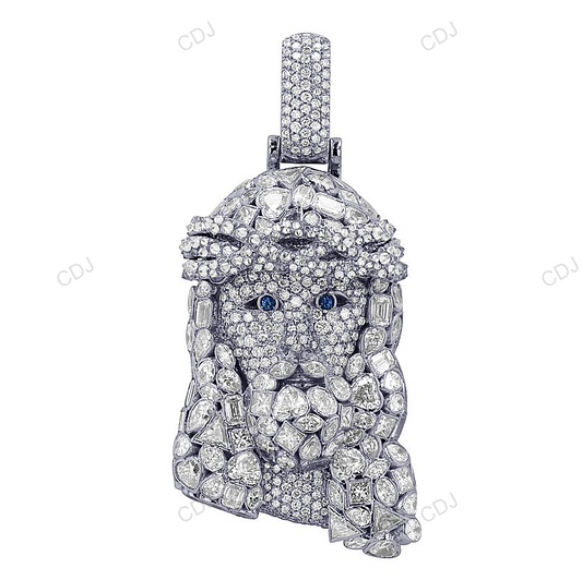 Multi-Shaped Lab Grown Diamond White Gold Custom Jesus Pendant hip hop jewelry CustomDiamJewel