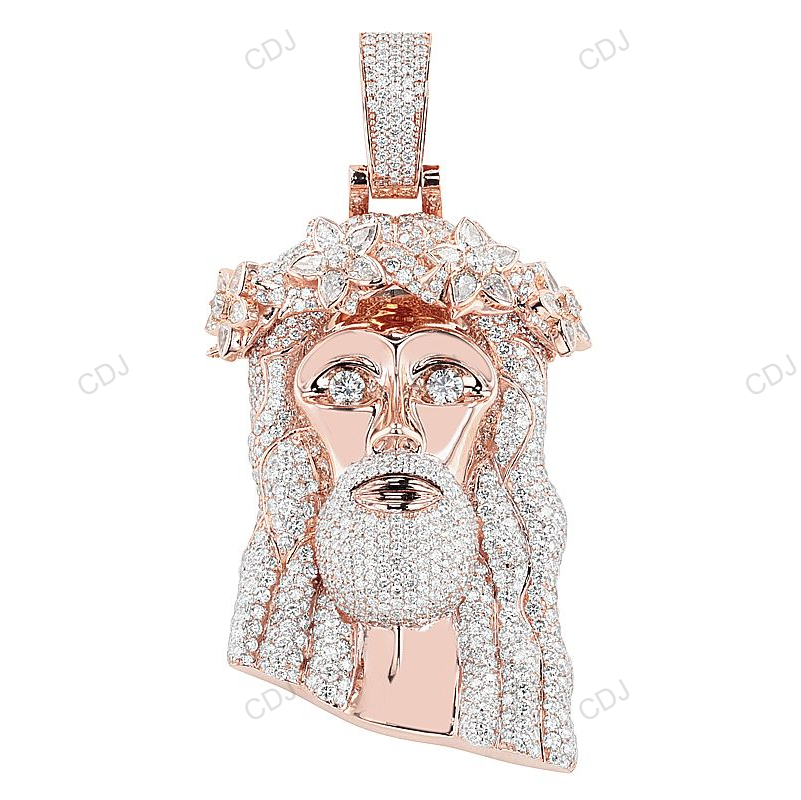 Rose Gold Lab Grown Diamond Pear Cut Floral Head Pendant hip hop jewelry customdiamjewel