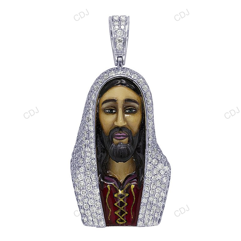 Jesus Enamel White Gold Lab Grown Diamond Pendant hip hop jewelry CustomDiamJewel