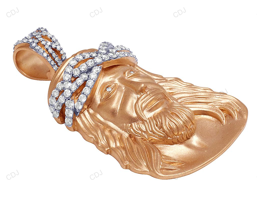 10K Rose Gold Lab Grown Diamond Matte Jesus Pendant hip hop jewelry CustomDiamJewel