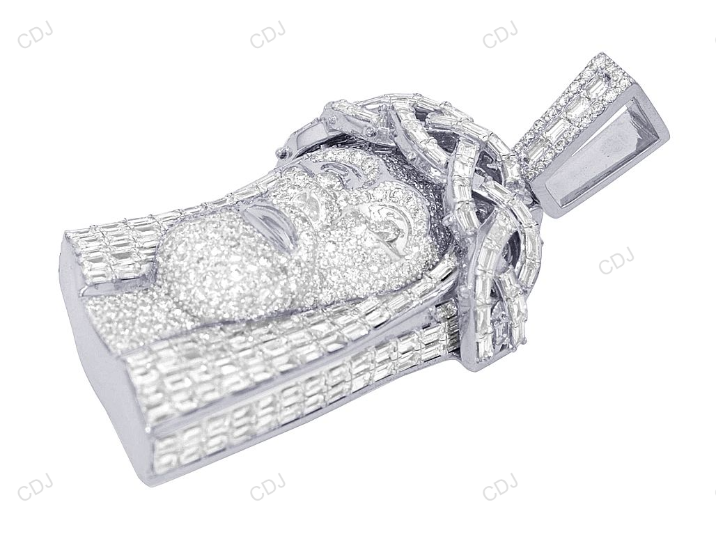 White Gold Baguette Cut CVD Diamond Jesus Pendant hip hop jewelry CustomDiamJewel