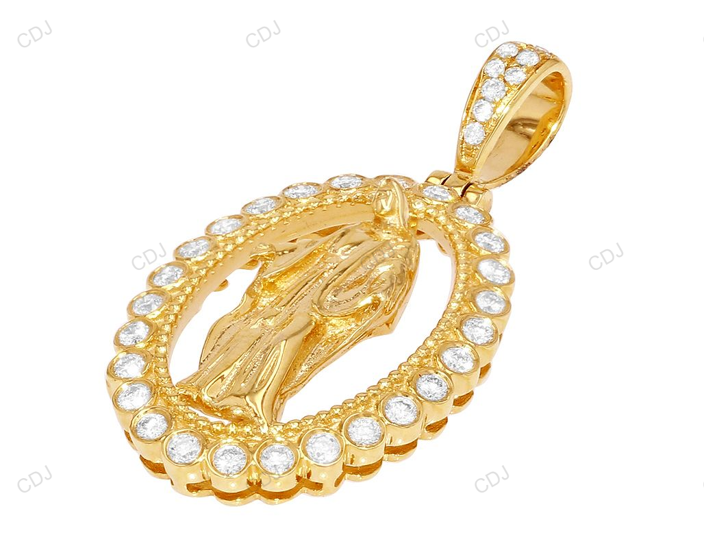 Virgin Mary Cut Out Yellow Gold CVD Diamond Pendant hip hop jewelry CustomDiamJewel