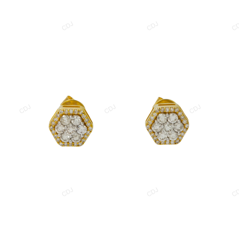 Yellow Gold Lab Grown Diamond Hexagon Cluster Earrings