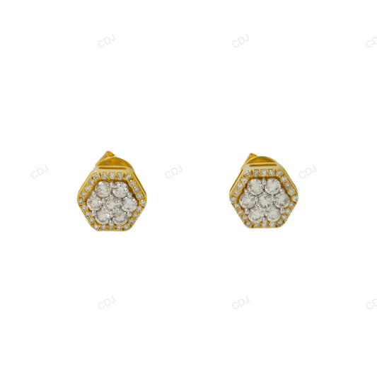 Yellow Gold Lab Grown Diamond Hexagon Cluster Earrings hip hop jewelry customdiamjewel