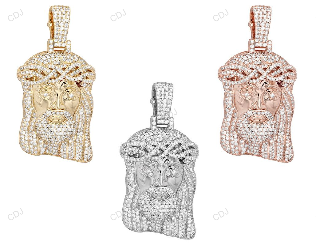 Crowned Jesus Head Lab Grown Diamond Gold Customize Pendant hip hop jewelry CustomDiamJewel